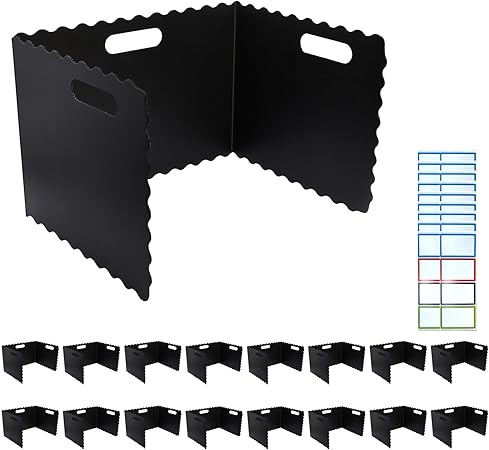 16-Piece Black Wave-Handle Desk Dividers, Durable Plastic Privacy Screens for Office and Classroom Use, Reusable and Easy to Clean